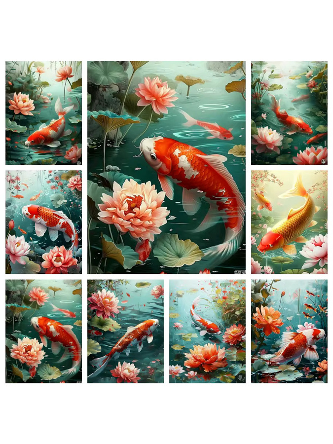 YUTTEE 5D DIY Diamant Malerei Set Koi Fisch und Lotus Mosaik Stickerei Kit in Mehrfarbig - Bild 2