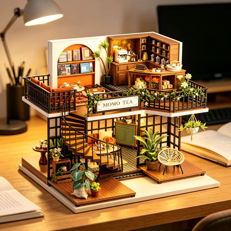 Zuuton MOMO TEA Café, DIY Holz Puppenhaus Bausatz, mit LED Licht, ab 14 Jahren - Bild 2