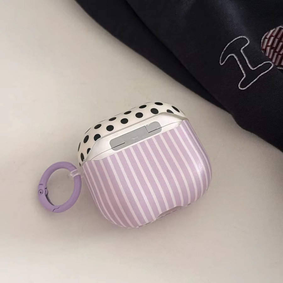 Stoßfeste Apple AirPods Schutzhülle mit Haken in Lila Gestreift und Gepunktet Patchwork-Design für AirPods 1, 2, 3, 4 und Pro 2/3 - Bild 5