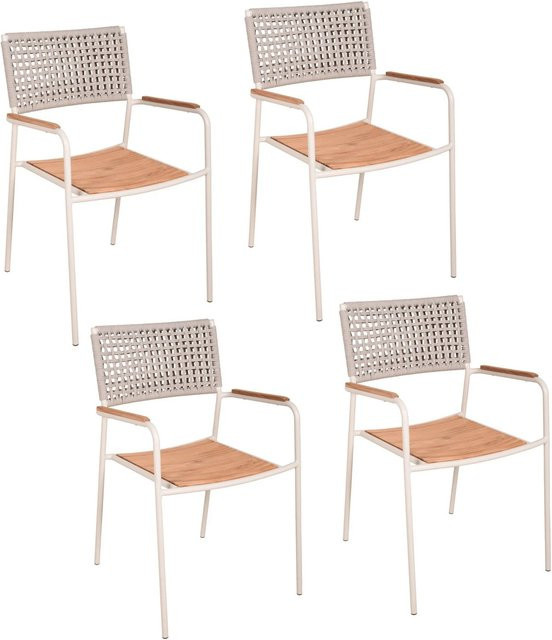 DELUKE Gartenstuhl MILA 4er Set in Teak und Weiß, stapelbare Essstühle für Terrasse und Garten, Höhe: 84 cm, Breite: 55 cm, Tiefe: 54 cm - Bild 1