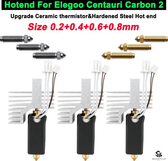 Elegoo CC 2 Hotend Druckkopf-Extruder-Kit für Centauri Carbon mit gehärteter Stahldüse und Messingdüse sowie Keramik-Hotend - Bild 1