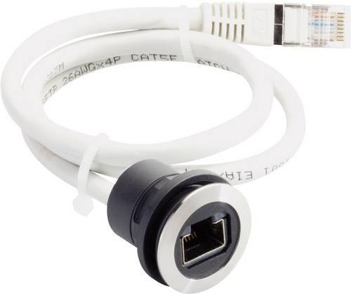 Georg Schlegel RJ45-Buchse mit Kabel Edelstahl twin rund RONTRON-R-JUWEL 8-polig in Silber und Weiß für Ethernet/LAN - Bild 1