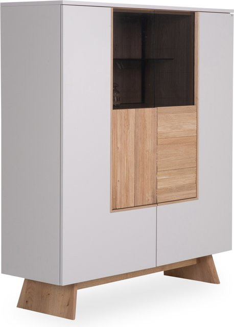 Highboard VOGLAUER VLACERA in Wildeiche und Beige mit Glastüren und Regalböden, B/T/H: 148 x 45 x 76 cm - Bild 1