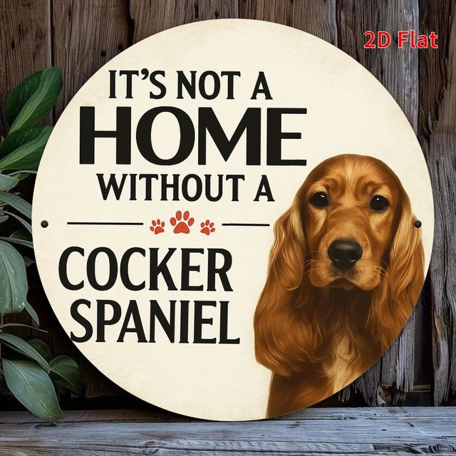 Potdemiel Metallschild Cocker Spaniel Vintage Haustierdekor Rund, Durchmesser: 20 cm, Mehrfarbig - Bild 1