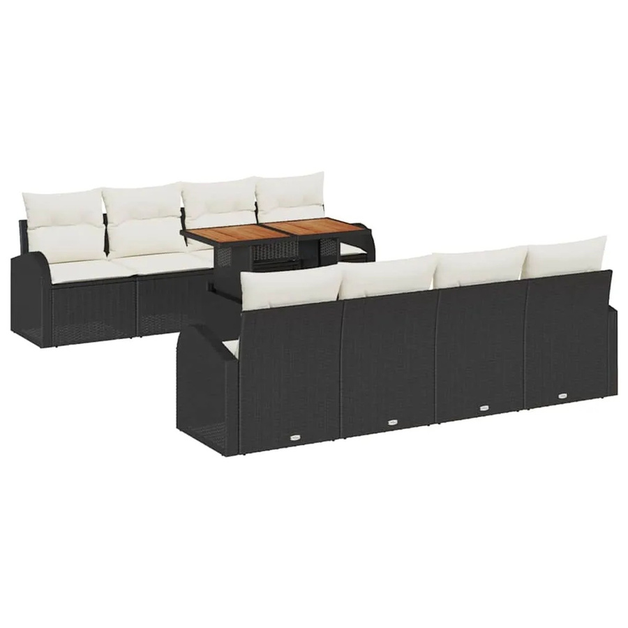 vidaXL Garten-Sofa-Set aus Poly-Rattan in Schwarz mit 9 Teilen, U-Form mit Stauraum und Tisch - Bild 2