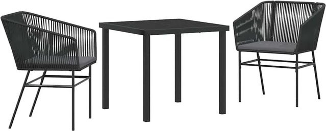 vidaXL 3-teiliges Garten-Esszimmer Set aus Poly-Rattan in Schwarz mit Kissen und rechteckigem Tisch - Bild 1