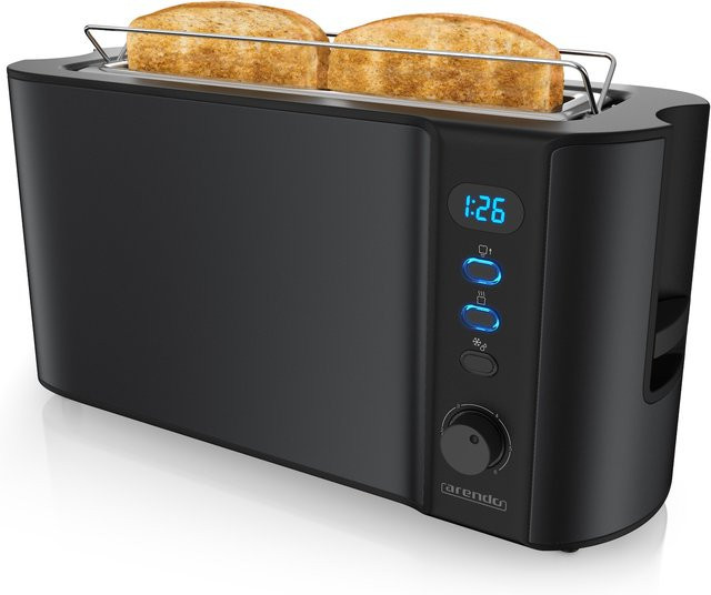 Arendo Automatik Langschlitz Toaster mit 2 Scheiben, 1000W, Schwarz - Bild 1