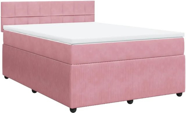 vidaXL Boxspringbett Hybrid mit Matratze und Kopfteil in Rosa, Samt, B/T/H: 160 x 200 x 100,5 cm - Bild 1