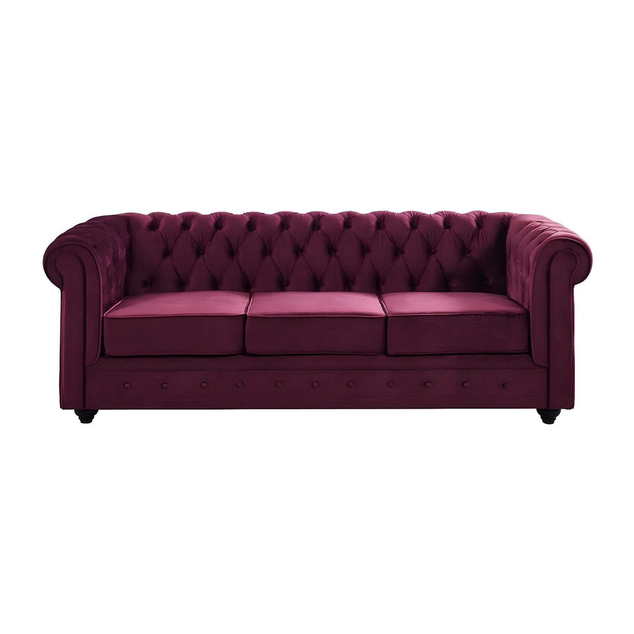 Vente-unique Chesterfield Sofa in Bordeaux aus Samt mit 205 cm Breite - Bild 2