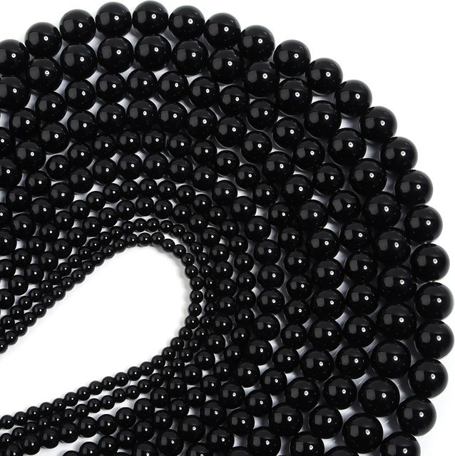 lingsai Glasperlen, schwarz, rund, glatt, Unisex - Bild 1