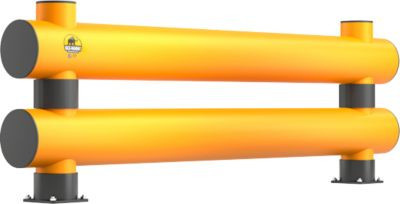 Ampere Rammschutz-Barriere Rack-Mammut Doppelplanke aus Kunststoff in verkehrsgelb, L: 4000 mm, H: 690 mm - Bild 1