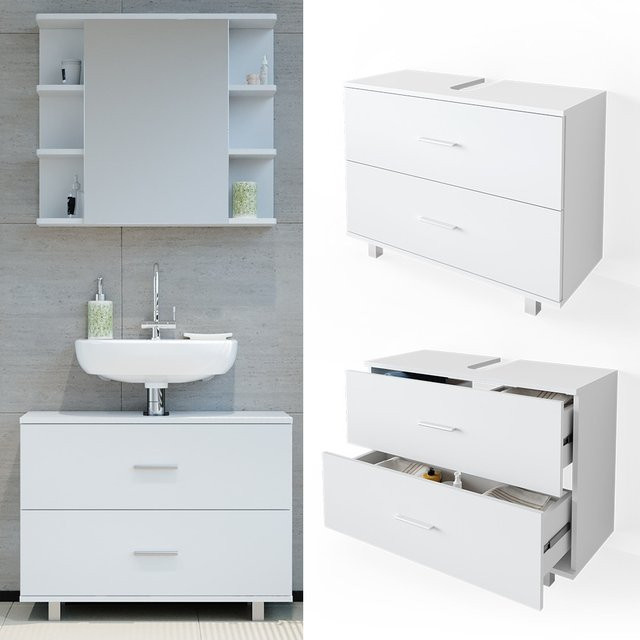 Vicco Waschbeckenunterschrank Ilias Weiß mit Schublade, Breite: 80 cm, Tiefe: 61 cm, Höhe: 33 cm - Bild 1