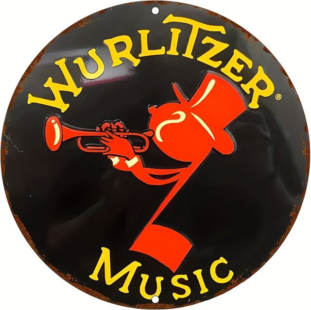 Rundes Vintage-Aluminiumschild Wurlitzer Music von Vinta in Multicolour, Durchmesser: 20,32 cm - Bild 1
