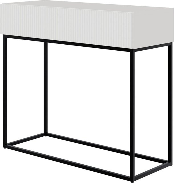 Selsey Veldio Konsolentisch mit Lamellenfront und Schublade in Weiß und Schwarz, Breite: 90 cm - Bild 1