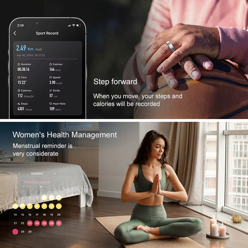 MISIRUN R10 Smart Ring in Schwarz für Damen und Herren mit Gesundheits- und Schlafüberwachung, 5ATM wasserdicht und kabellosem Laden, kompatibel mit Android und iOS - Bild 2