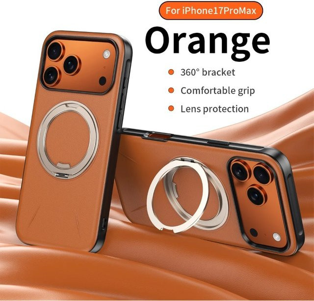 Magnetische iPhone 17 Pro Max Air Schutzhülle aus Leder und Aluminium-Legierung mit 360 Grad Rotation und Wireless Charging Unterstützung in Grau - Bild 1