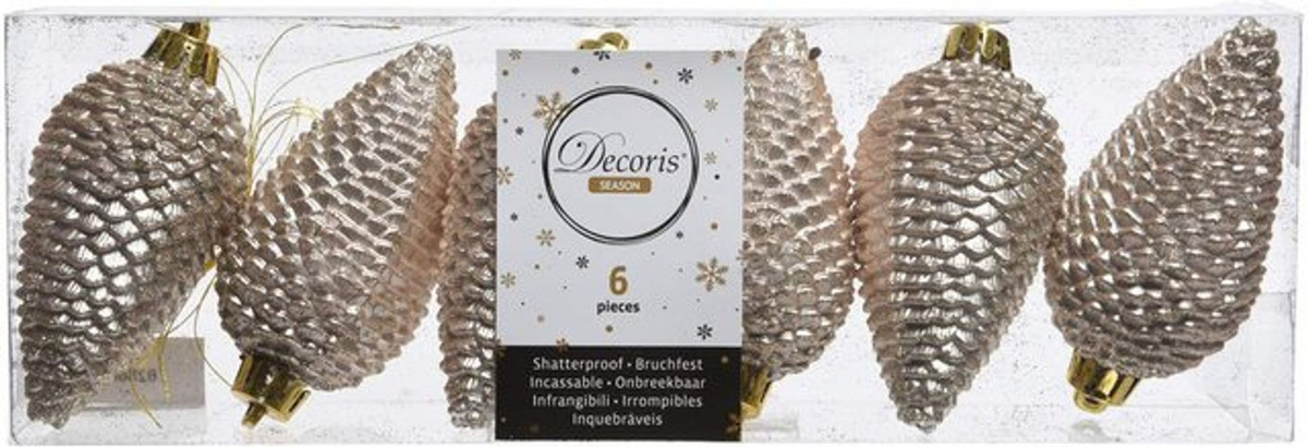 Kaemingk Set mit 6 dekorativen Weihnachtszapfen aus Kunststoff mit Perlglitzer in Weiß, Silber und Mehrfarbig, H x B: 8 x 4,5 cm - Bild 1