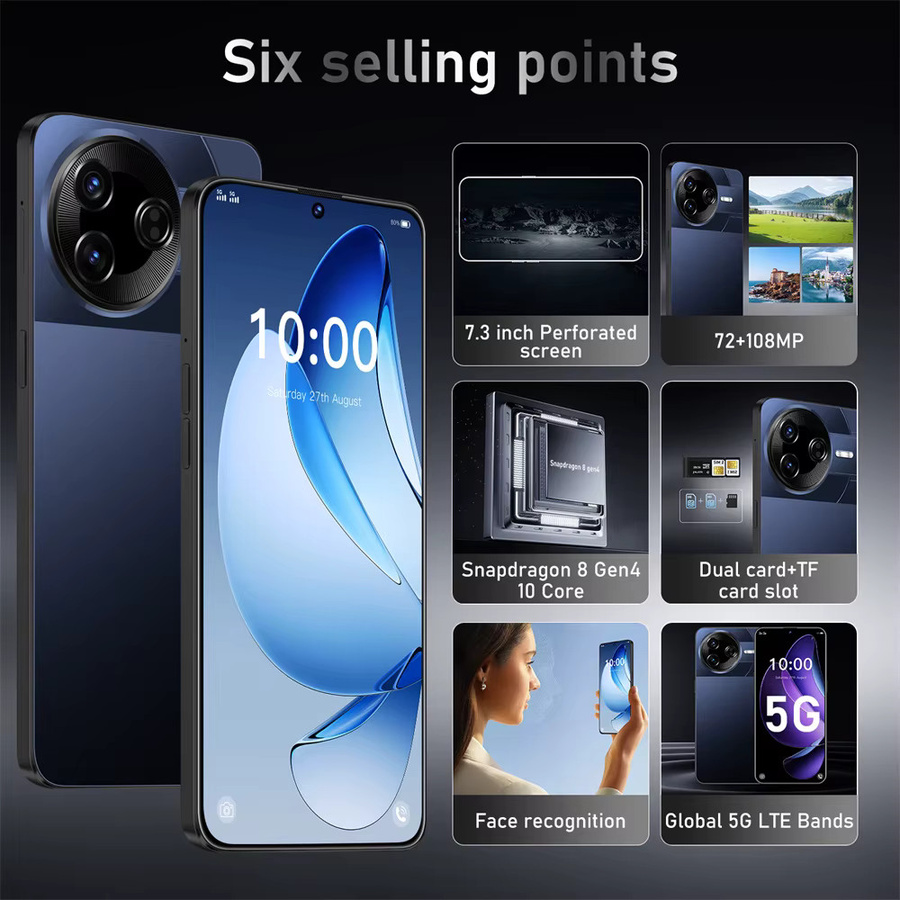 F7 Ultra Smartphone Globale Version mit Android 15, 5G, 7,3 Zoll Display, 7800 mAh Akku, Dual SIM, Blau - Bild 1