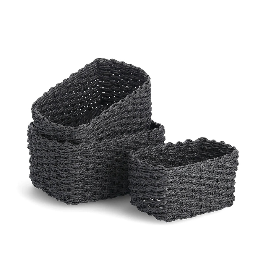 Zeller Aufbewahrungskorb-Set aus Papiergeflecht, 3-teilig, Schwarz, B/T/H: 24 x 18 x 13 cm - Bild 2