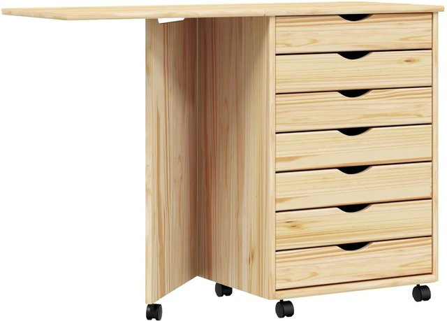 vidaXL Rollwagen MOSS Schreibtisch aus Kiefernholz in Klarlack Braun B: 105,5 cm, T: 39 cm, H: 74,5 cm - Bild 1