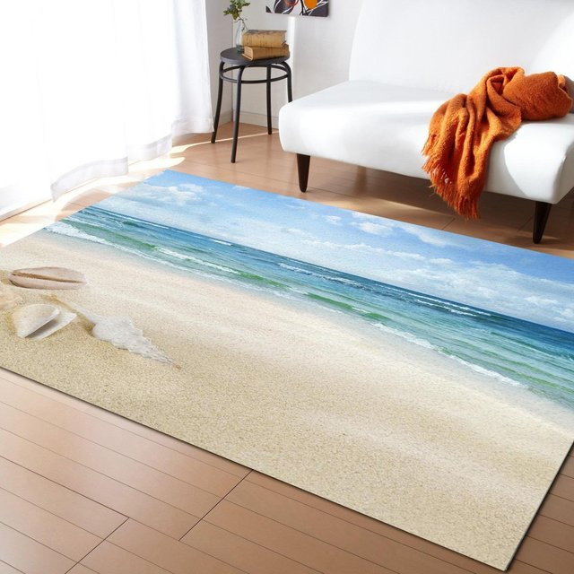 LjqTwo Bereichsteppich Strand am Meer Modernes Design Blau, Rutschfest und Waschbar, B/T: 60 x 40 cm - Bild 1