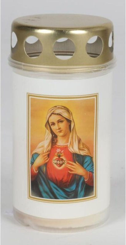 Buri Set aus 15 weißen Maria Grablichtern aus Glas mit Votivkerzen, Höhe: 12 cm - Bild 1