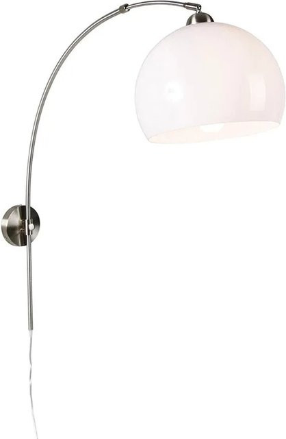 QAZQA Retro Wandbogenlampe aus Stahl mit weißem Schirm, verstellbar und dimmbar, E27 - Bild 1