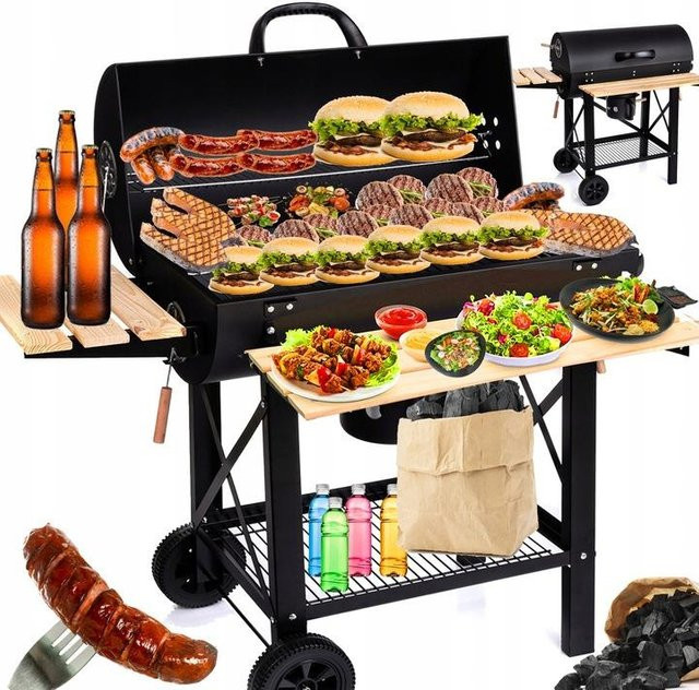 Tragbarer Holzkohlegrill im Fass-Design mit verschließbarem Deckel für Garten und BBQ - Bild 1