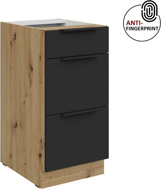 Küchen Unterschrank ARIA 40 in Schwarz matt mit Anti Fingerprint Effekt - Bild 1