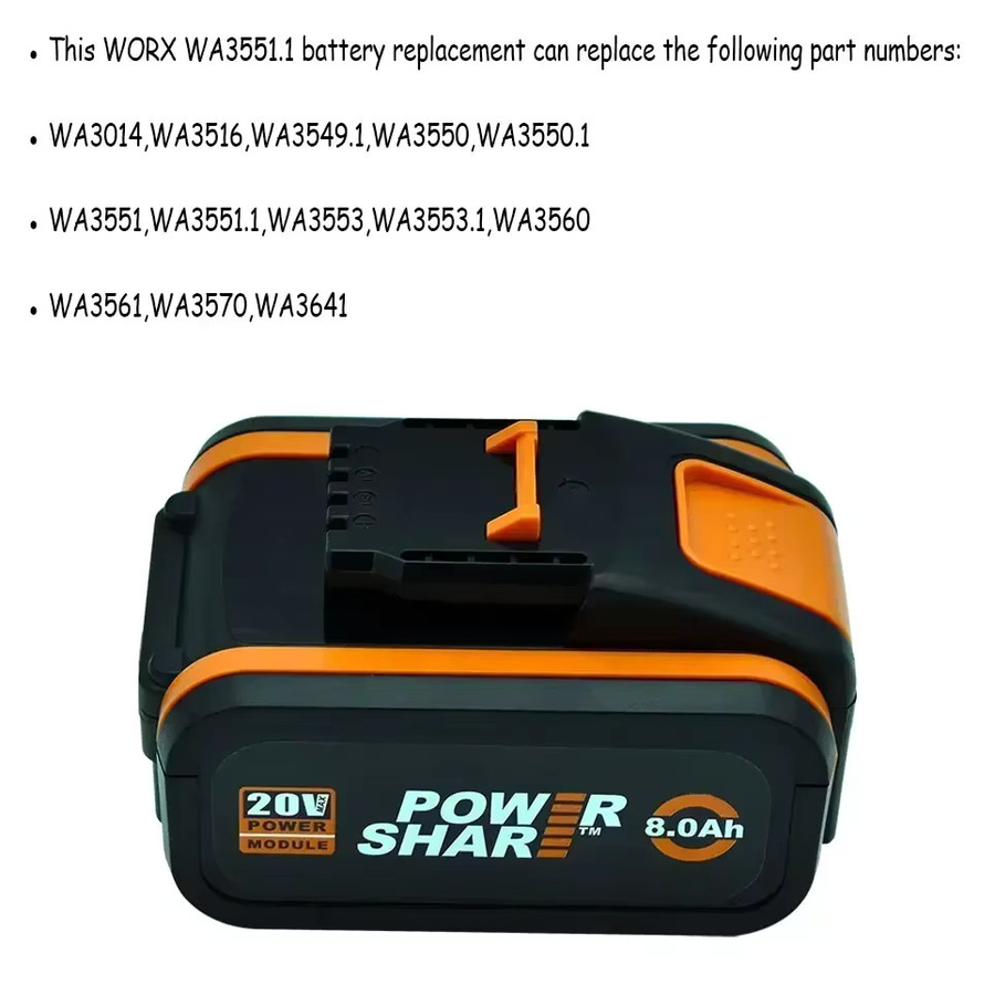 Worx Lithium-Ionen-Ersatzakku 20V mit 8,0 Ah für WX176, WX550, WX386 und weitere Modelle - Bild 4