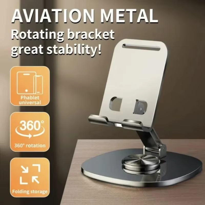 XIKCU Universeller 360 Grad drehbarer und faltbarer Telefon- und Tablet-Ständer in Silber als verstellbarer Desktop-Halter für das Home-Office - Bild 2