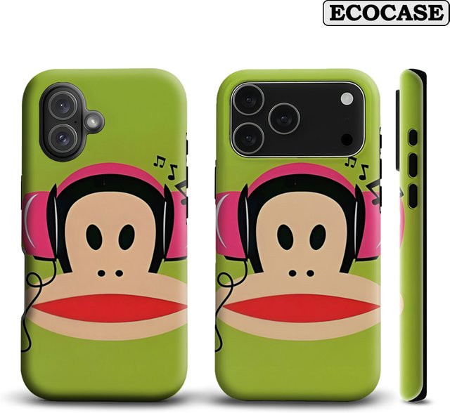 Kopfhörer Monkey Handyhülle für iPhone 17 16 15 14 13 12 Pro Max Plus mit doppelschichtiger Rückseite in Grün - Bild 1