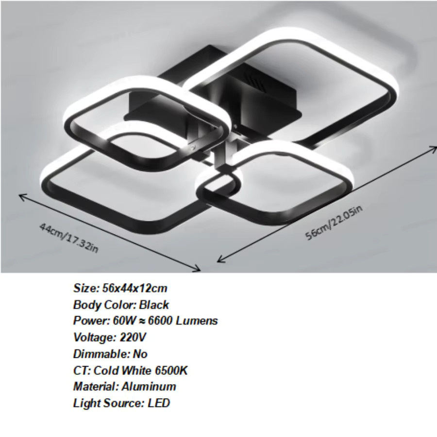 Moderne quadratische LED-Deckenleuchte von Riserva in Schwarz mit kaltweißem Licht, 60 W, aus Metall und Kunststoff für Schlafzimmer, Arbeitszimmer, Esszimmer und Küche - Bild 5