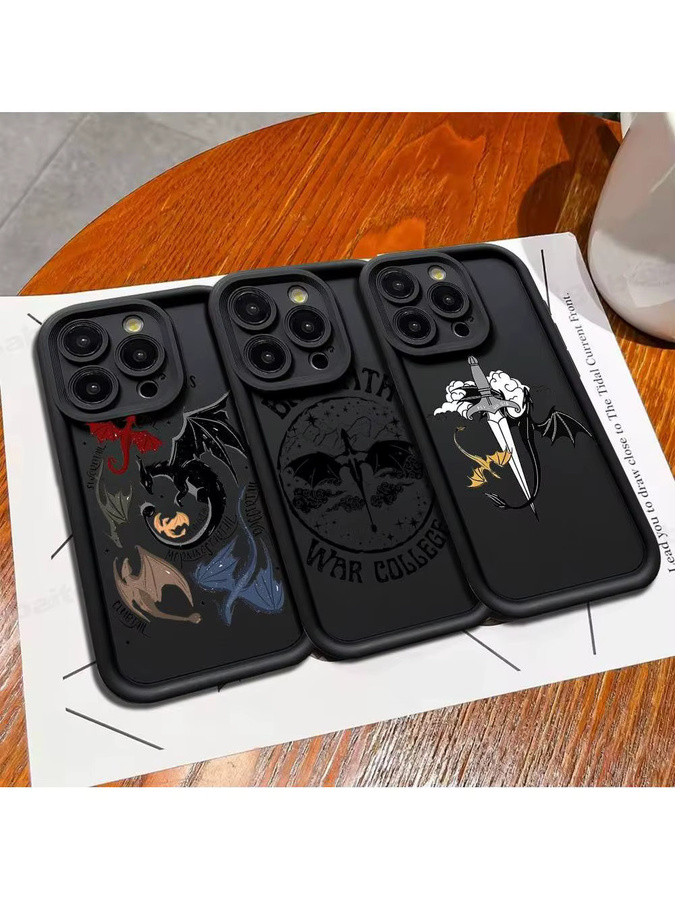 Dragon F-Fourth Wings Silikon Handyhülle für iPhone 17, 16, 15, 14, 13, 12, 11 (Pro, Max, Plus) stoßfestes Softcover in Schwarz - Bild 5