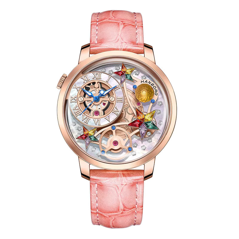 HANBORO Armbanduhr Quarz, Leder, 40 mm, Roségold, Damen - Bild 2