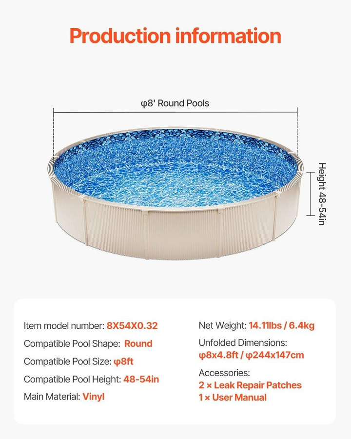 Buying Solutions MB Runde Poolfolie aus Vinyl im Überlappungsstil, Durchmesser: 244 cm, Wandhöhe: 137 cm - Bild 5