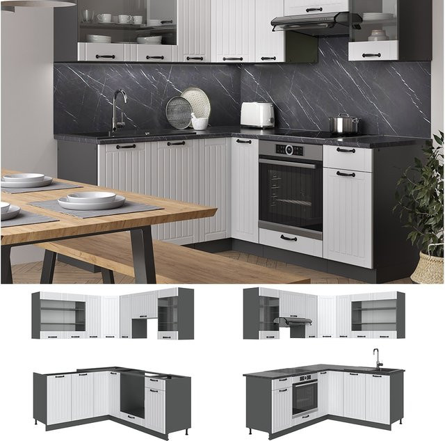 Vicco Küchenzeile Fame-Line Eckküche im Landhausstil, Anthrazit und Weiß, B/T/H: 160 x 60 x 190 cm - Bild 1