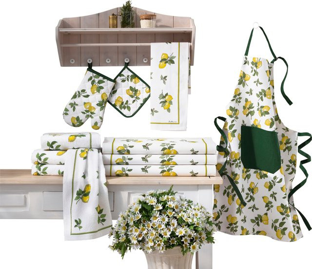 Heine Küchenset aus 100% Baumwolle mit Schürze, Topflappen, Ofenhandschuhen und Küchentüchern in Floral Multicolor - Bild 1