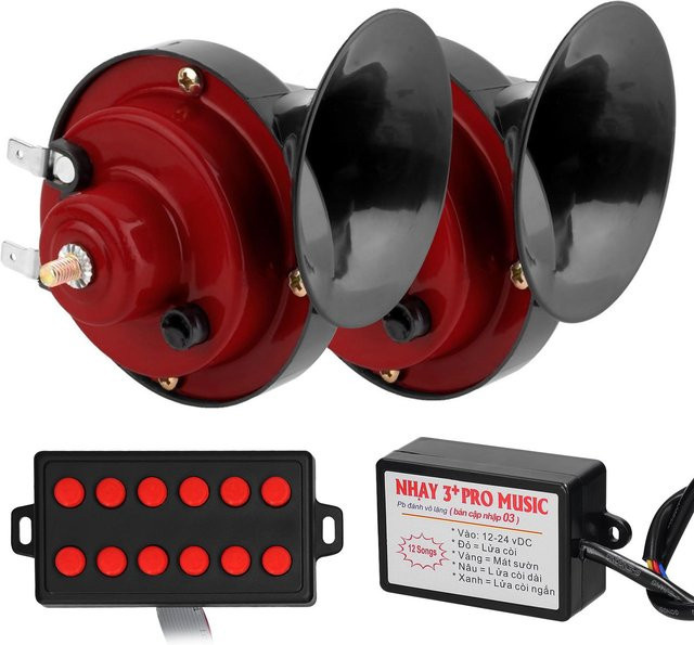 TOMTOP JMS 2er-Set Universal Doppeltonhupe für Auto und Motorrad, elektrische Schneckenhupe mit 12 Sounds und Wasserdichtigkeit, Rot - Bild 1