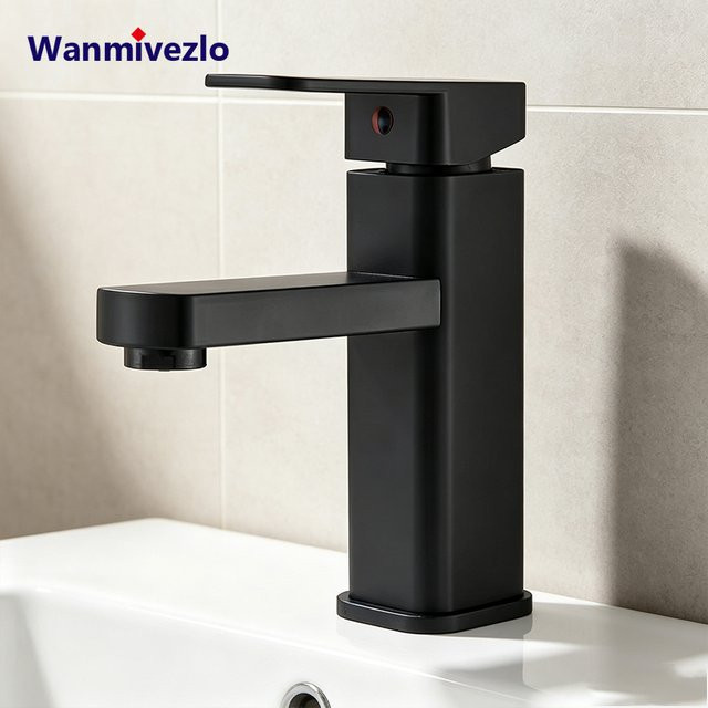 Modernes Badezimmer-Waschtischmischer Einhandmischer für Warm- und Kaltwasser in Matt Schwarz mit Keramik-Kartusche zur Deckmontage - Bild 1