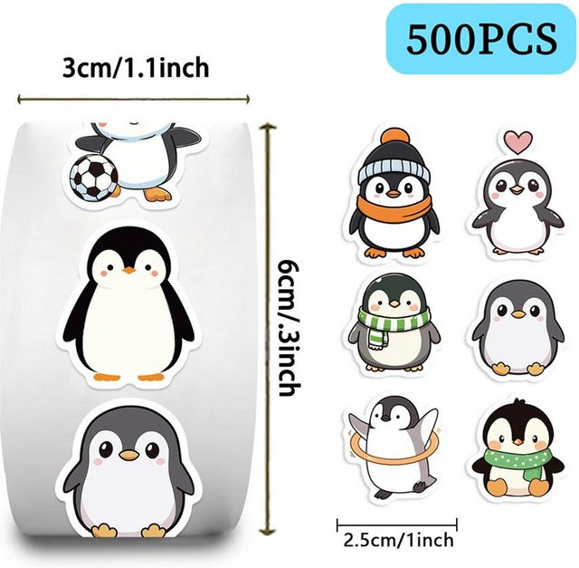 500 Stück Lustige Pinguin-Aufkleber aus wasserfestem PVC in Schwarz und Multicolour für Laptop, Scrapbooking und DIY Bastelarbeiten von A Family Of Home Textiles - Bild 1