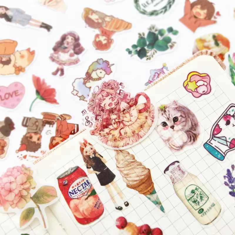 100er Paket Kawaii Washi Aufkleber mit Einhorn- und Katzenmotiven in Multicolour für Scrapbooking und Tagebuch - Bild 2