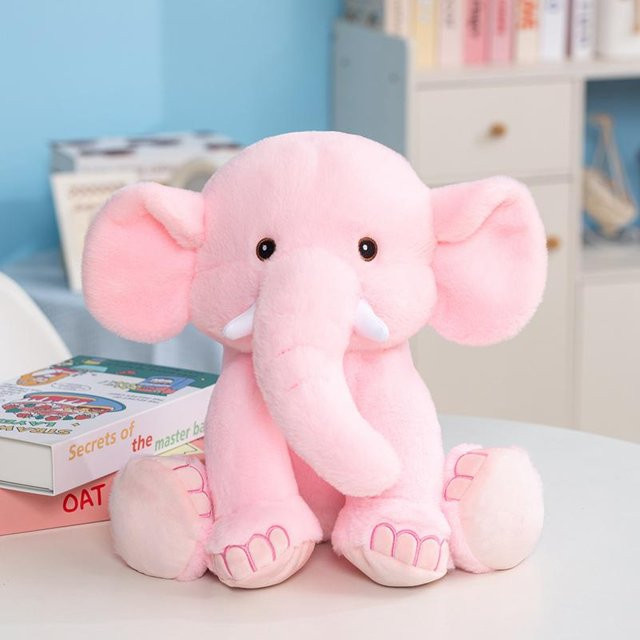 Yiran Health & Beauty Elefant Stofftier Plüschtier, Rosa Grau, 35cm - Bild 1