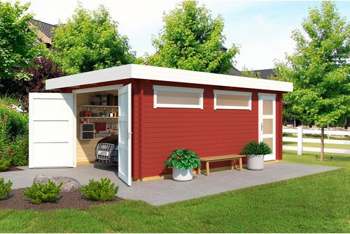 Blockgarage Lasita Maja Canberra aus Holz in Rot mit Außenmaß B: 422,7 cm x T: 600 cm - Bild 1