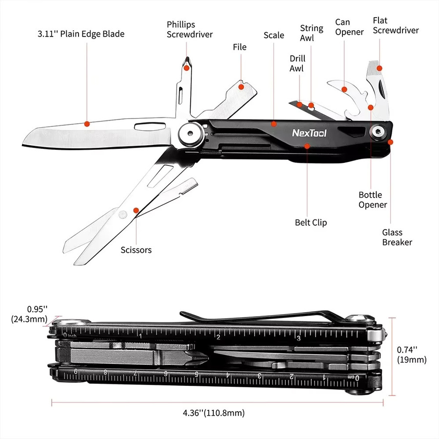 NexTool 12-in-1 Multitool Messer in Schwarz als Outdoor Survival Kit mit Schere und Schraubendreher für deine EDC-Ausrüstung - Bild 3