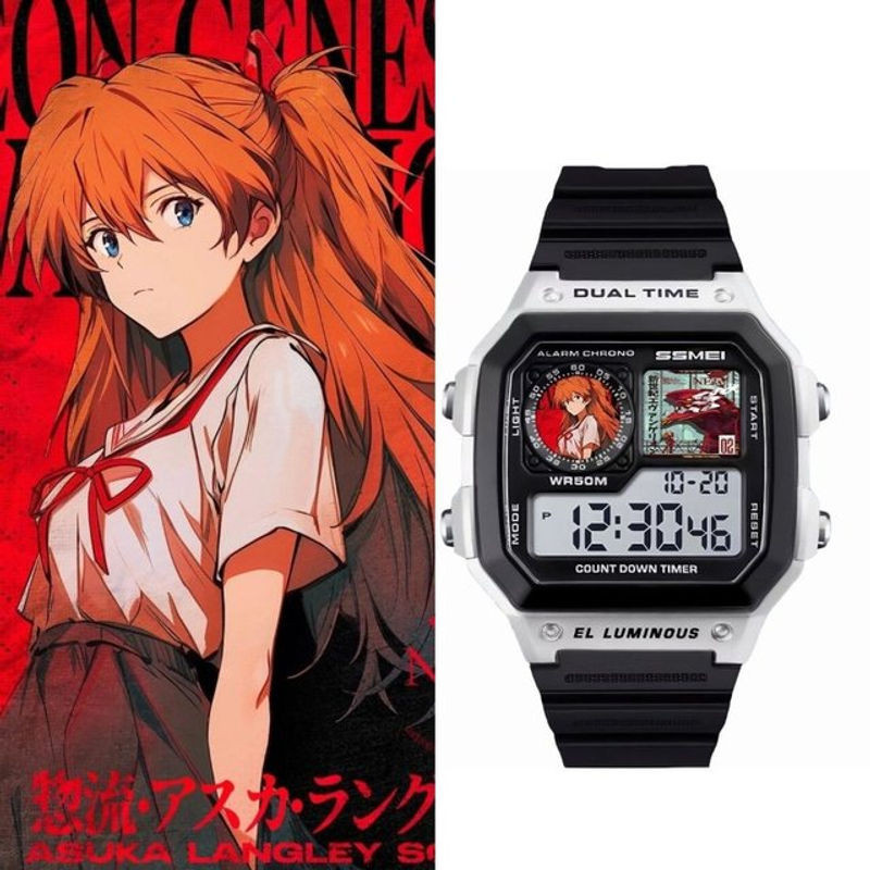 Bandai Neon Genesis Evangelion Asuka Anime Digitale Armbanduhr in Schwarz aus Kunststoff - Bild 1