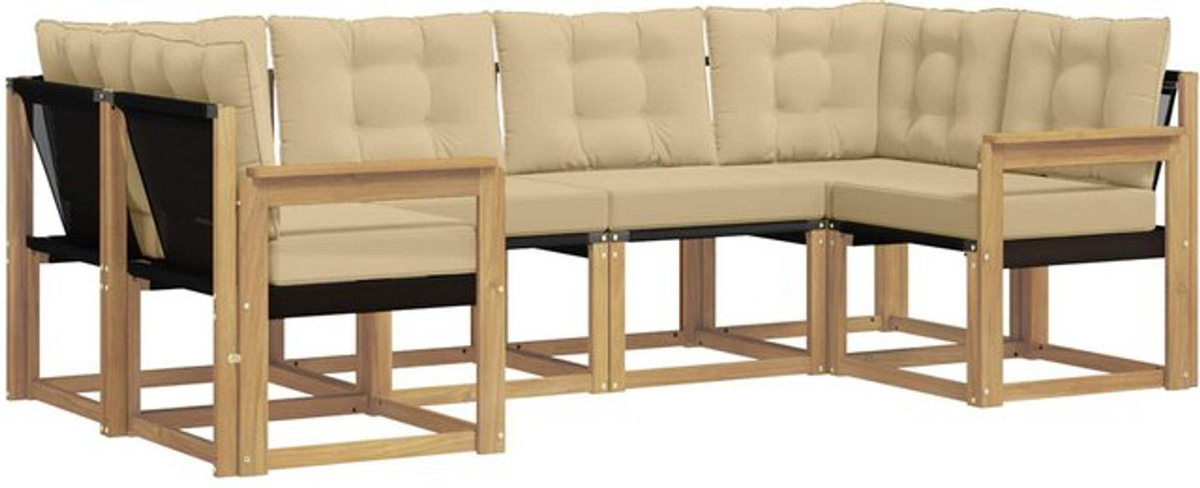 Modernes 6-teiliges Outdoor-Sofagarnitur Loungemöbel Set aus Akazie und Stoff in Weiß und Beige von vidaXL - Bild 1