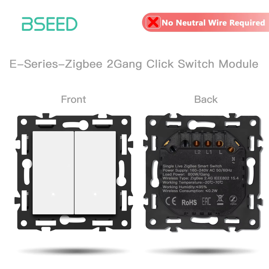 BSEED Zigbee Lichtschalter mit Tuya Smart Life und Alexa-Steuerung, smarter Klick-Tastenschalter aus Kunststoff ohne Neutralleiter, Weiß - Bild 3