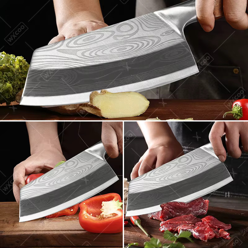 WXCOO Handgefertigtes Chinesisches Kochmesser aus Silber und Holz für Fleisch, Fisch und Gemüse - Bild 4