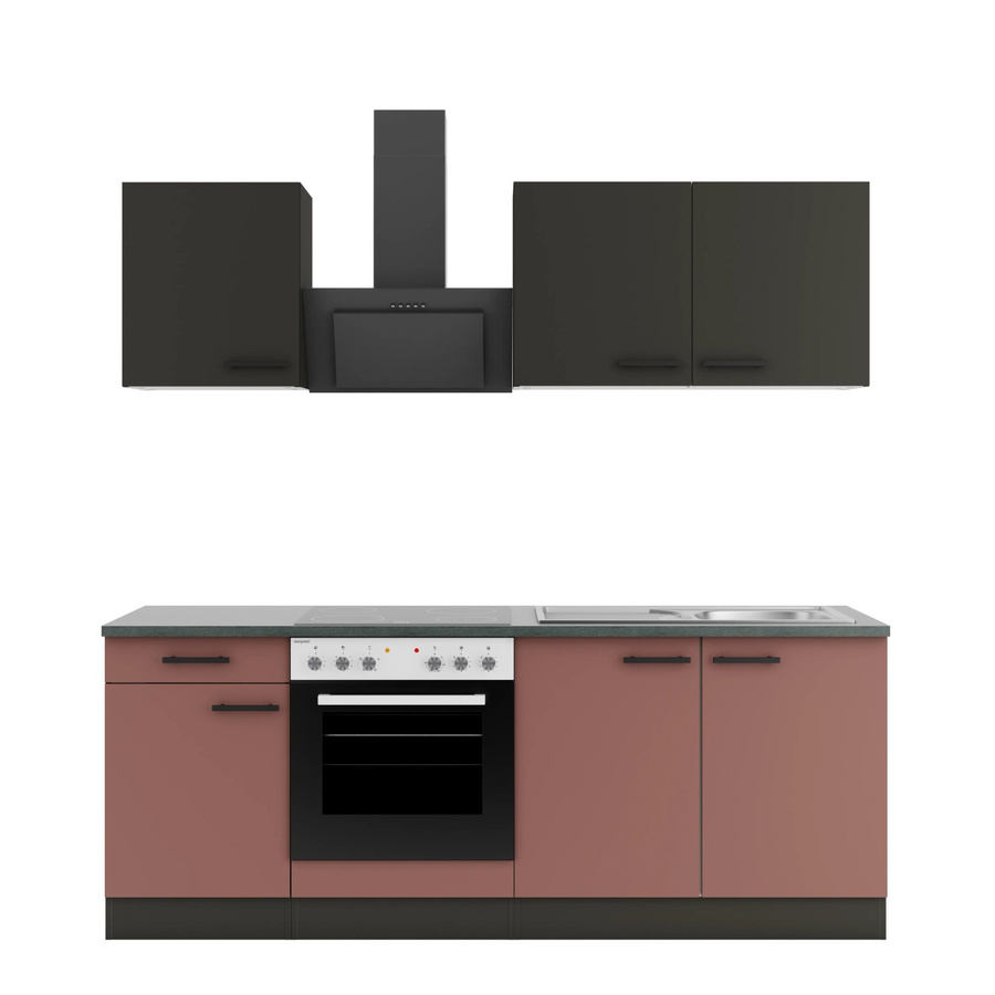 OPTIFIT Küchenzeile Madrid420/Nizza407 in Anthrazit und Rostrot mit modernem Design und Breite: 210 cm - Bild 2